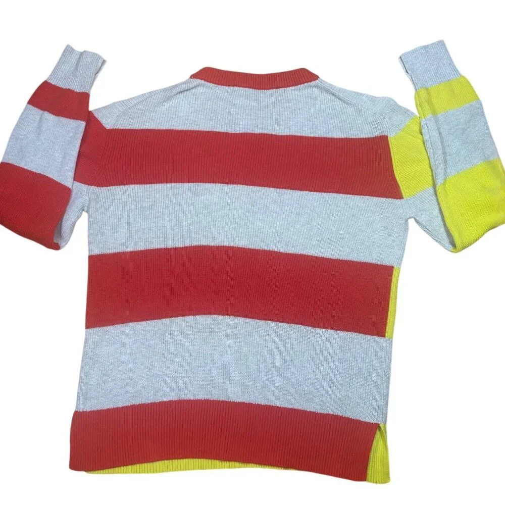French Connection Striped Sweater Gray Yellow Orange Cotton Size M - Picture 3 of 7